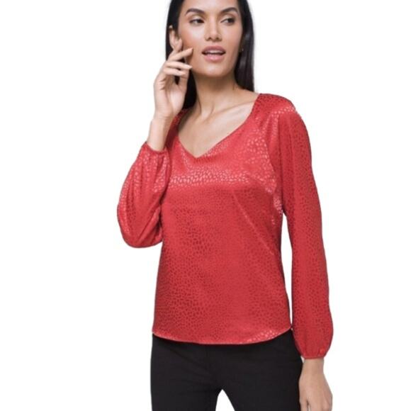 WHBM Blouse Salmon Pink Metallic Sweetheart Neck Long Sleeve Top Size XS - Picture 3 of 12